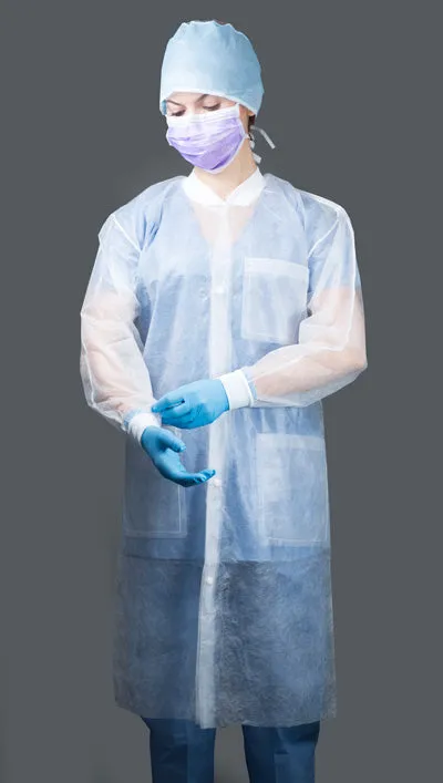 (100/Case) Valumax White 3-Layer SMS Lab Coats | Knee Length, 3 Pockets, Snap, Knit Cuffs and Collar