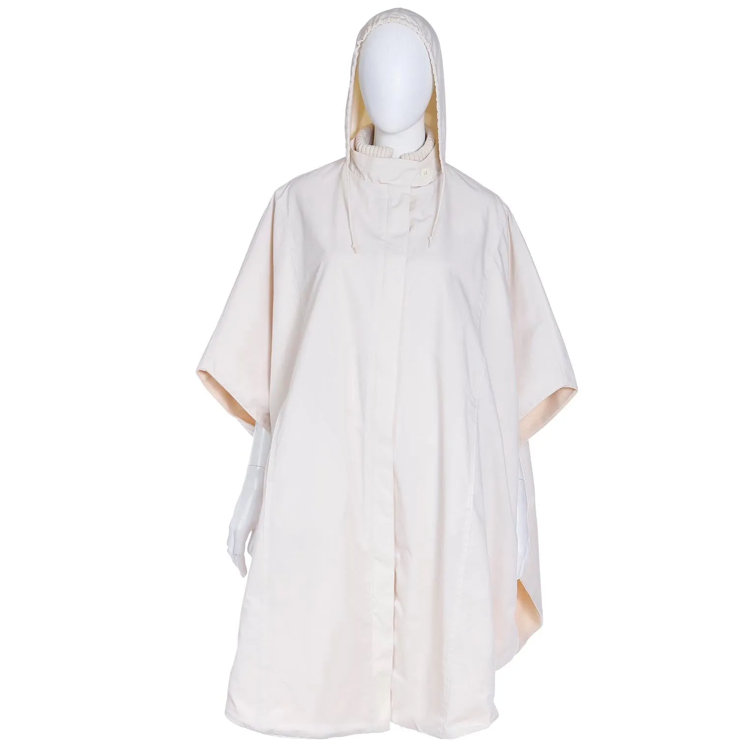 1980s Reversible Ivory Cream Cape With Optional Sleeves & Hood