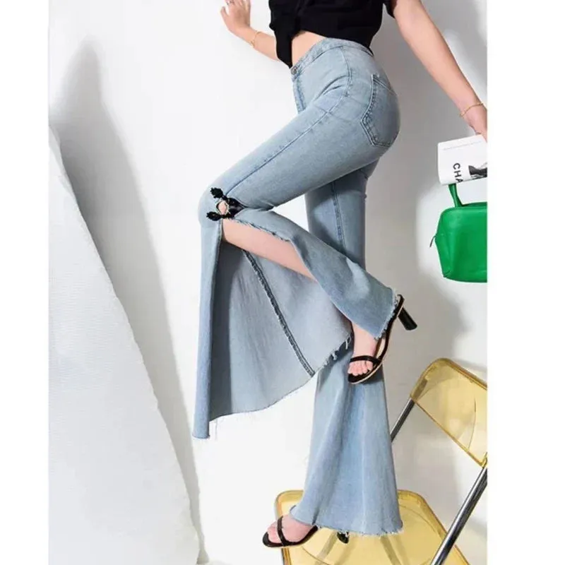 2024 Spring New Fashion Solid Vintage Full Length Flare Women's Jeans