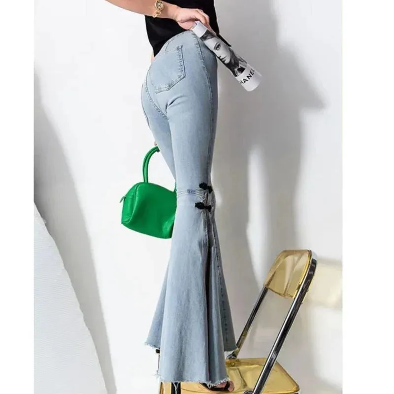 2024 Spring New Fashion Solid Vintage Full Length Flare Women's Jeans