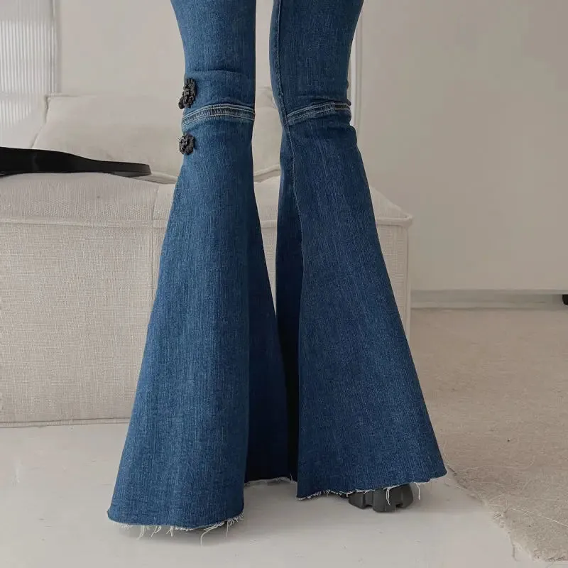 2024 Spring New Fashion Solid Vintage Full Length Flare Women's Jeans