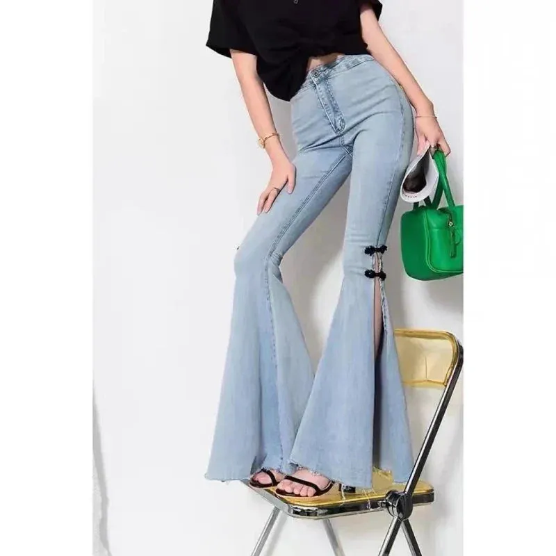 2024 Spring New Fashion Solid Vintage Full Length Flare Women's Jeans