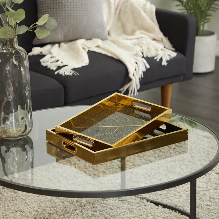 79178 2pc Tray Set in Glass/Black/Gold