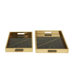 79178 2pc Tray Set in Glass/Black/Gold