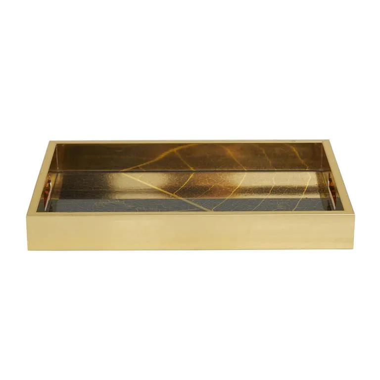 79178 2pc Tray Set in Glass/Black/Gold