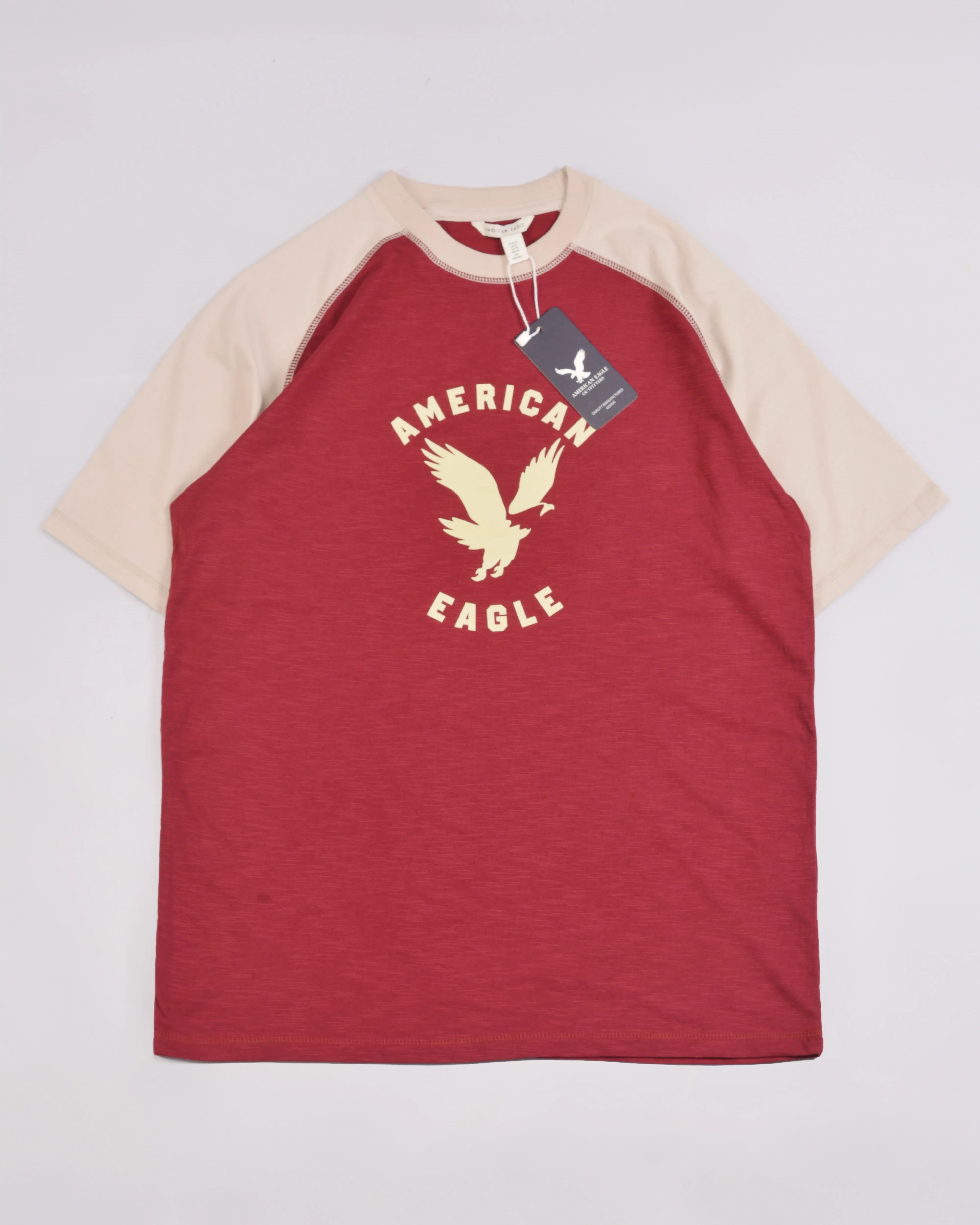 Ae Super Soft Raglan Logo Graphic T-shirt Contrast Stitch Red/Beige