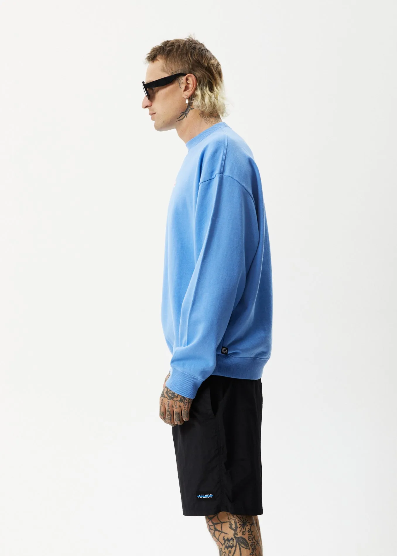 AFENDS Mens Liquid - Crew Neck Jumper - Arctic