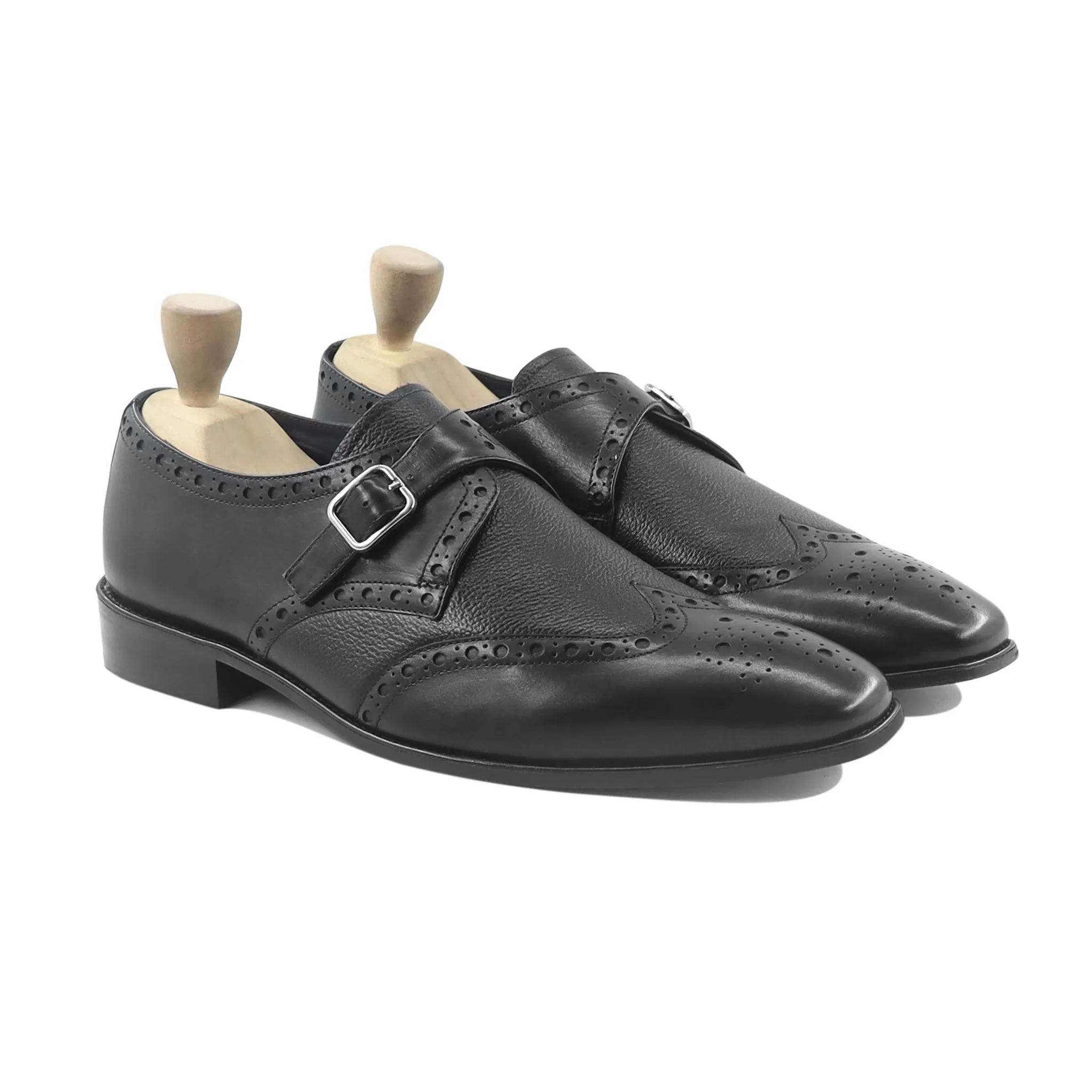 Aietor - Men's Back Calf and Pebble Grain Leather Single Monkstrap