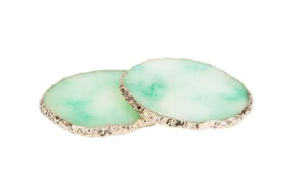 Aish Home Set Of 2 Gilded Quartz Coasters Green With Gold - A017G