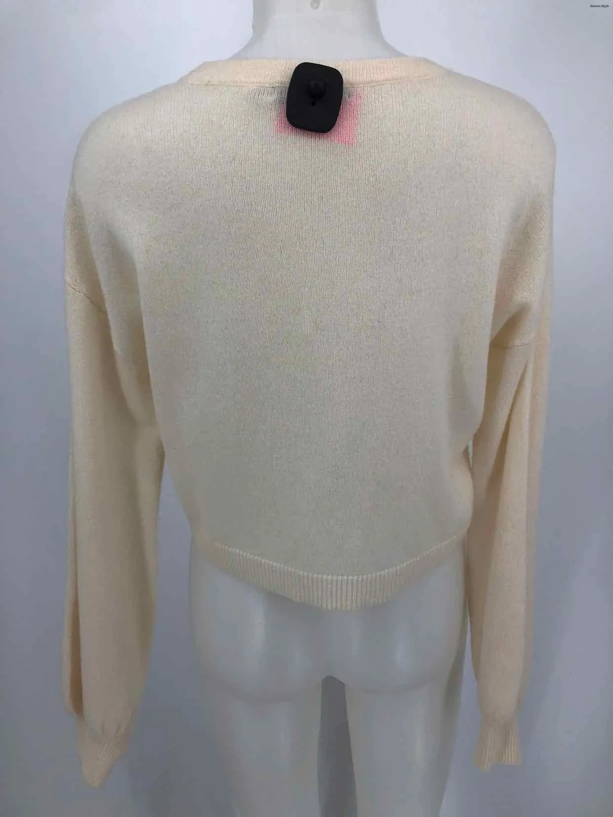 ALICE & OLIVIA Cream Pink Multi Cashmere Embroidered Pullover Sweater