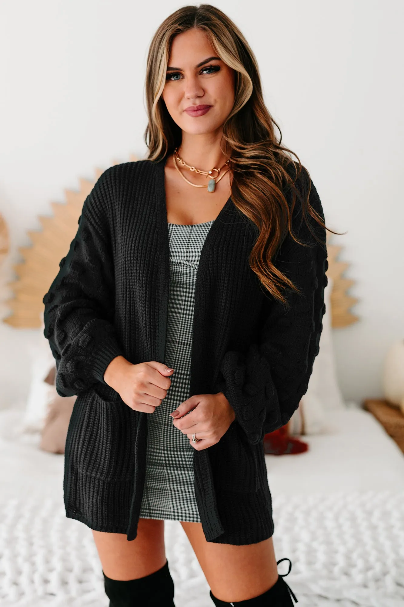 All That Matters Textured Sleeve Cardigan (Black)