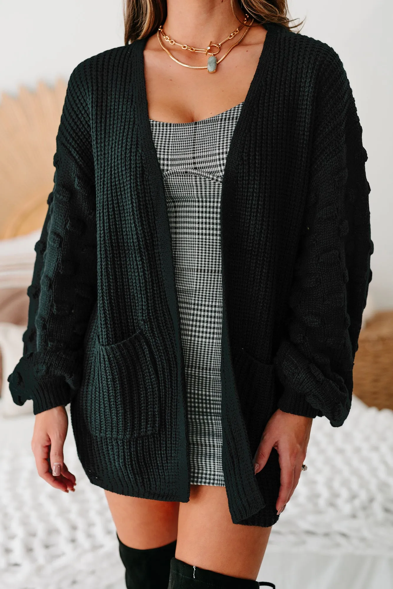 All That Matters Textured Sleeve Cardigan (Black)