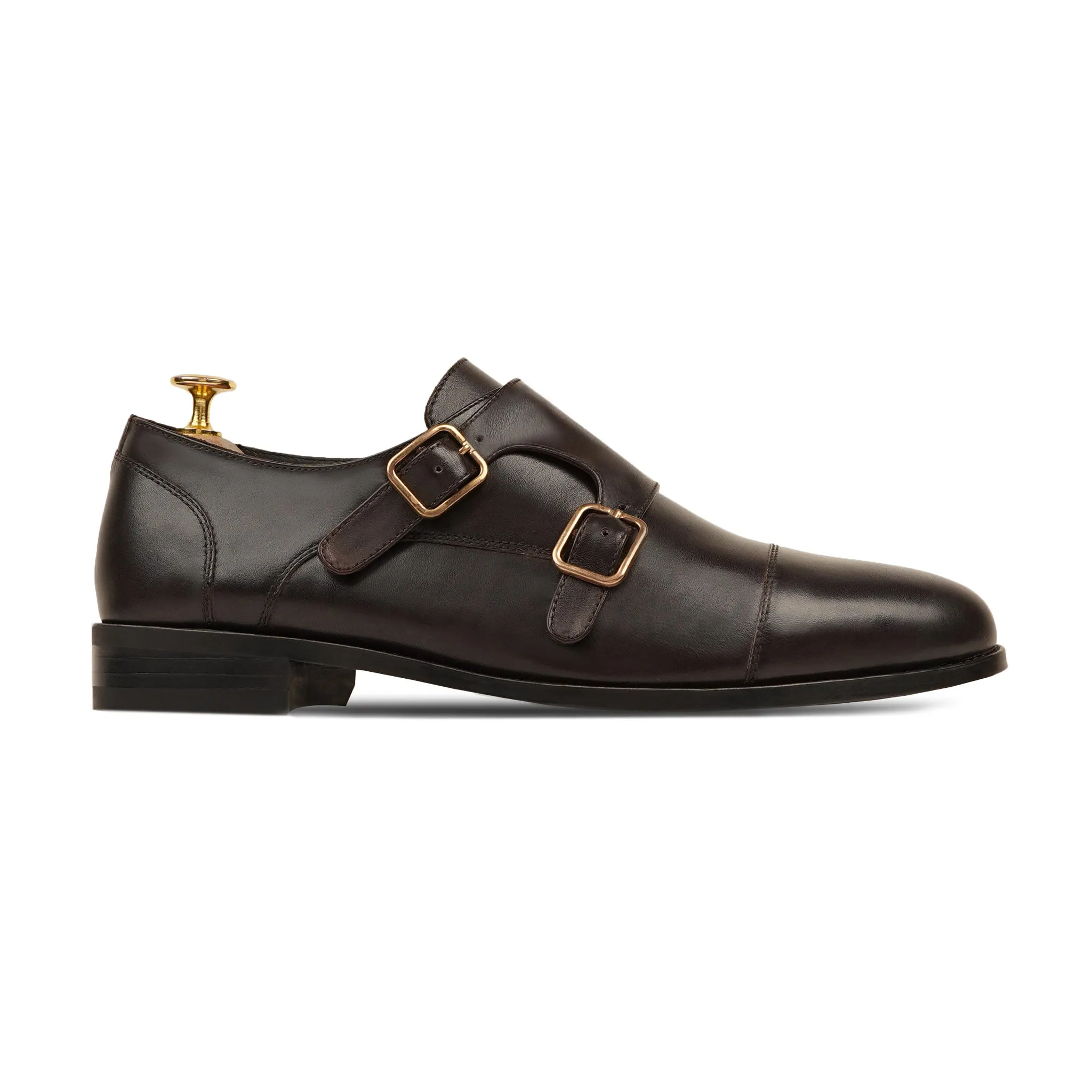 Allin - Men's Dark Brown Calf Leather Double Monkstrap