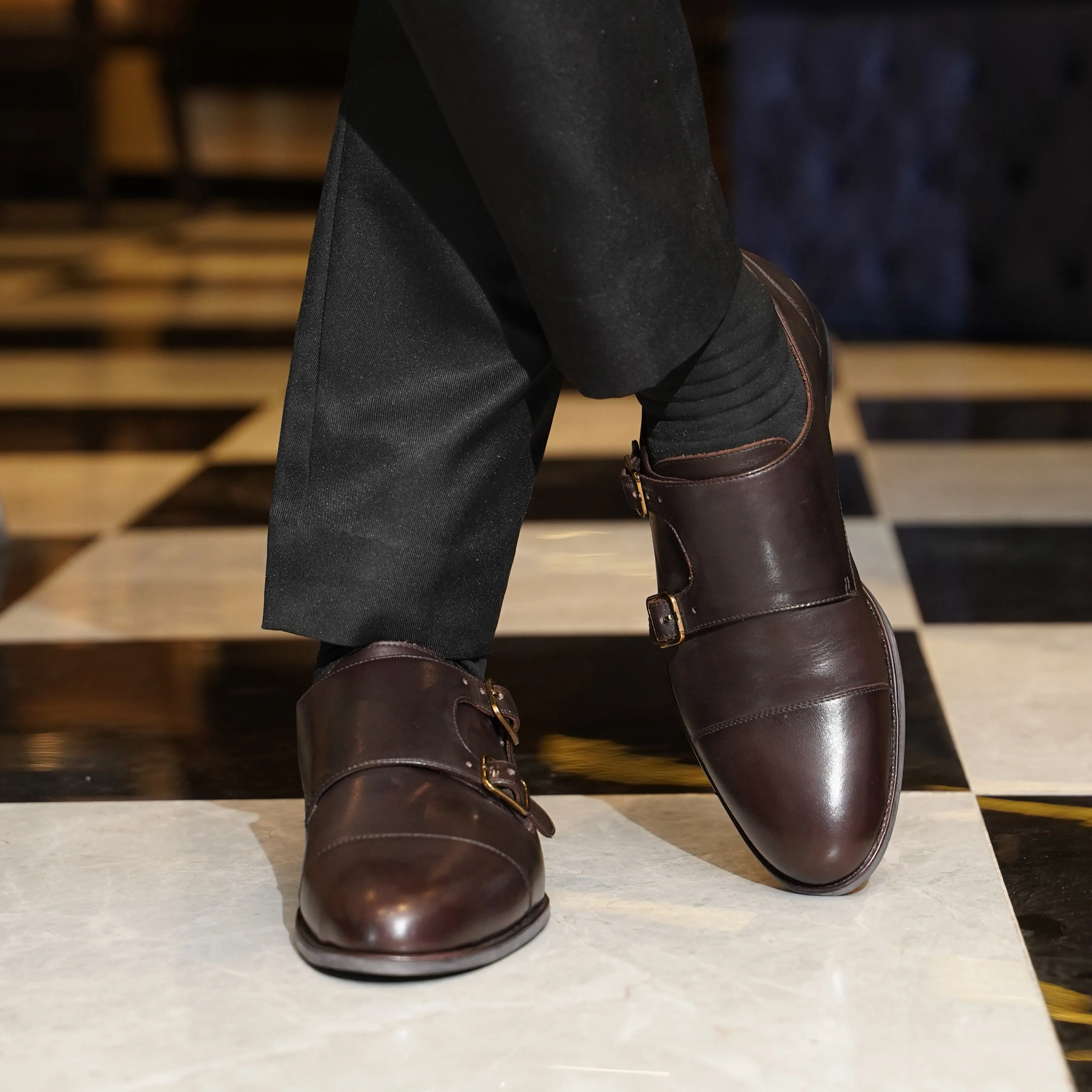 Allin - Men's Dark Brown Calf Leather Double Monkstrap