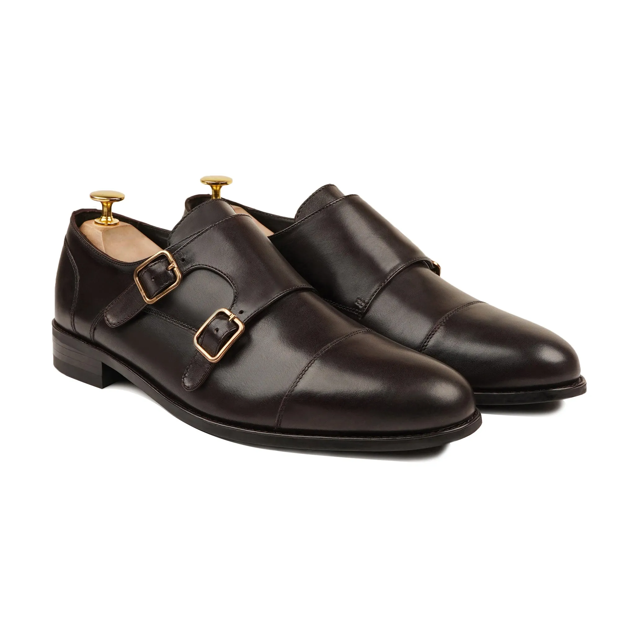 Allin - Men's Dark Brown Calf Leather Double Monkstrap