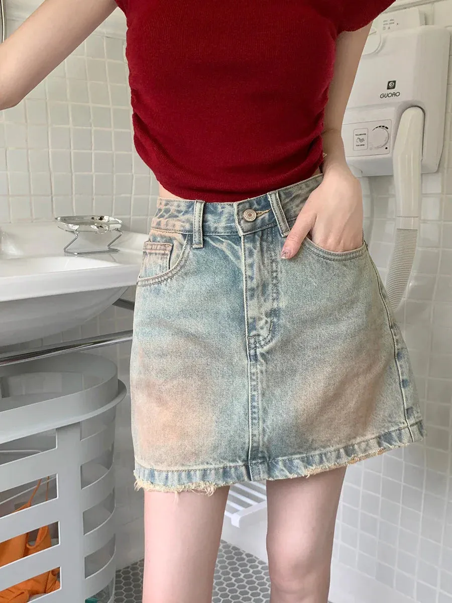 American Retro Raw Hem A-line Mini Skirt