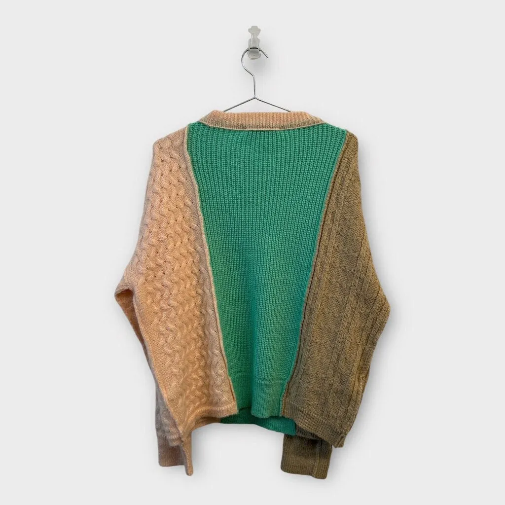 Andersson Bell Green & Beige Patchwork Chunky Knit