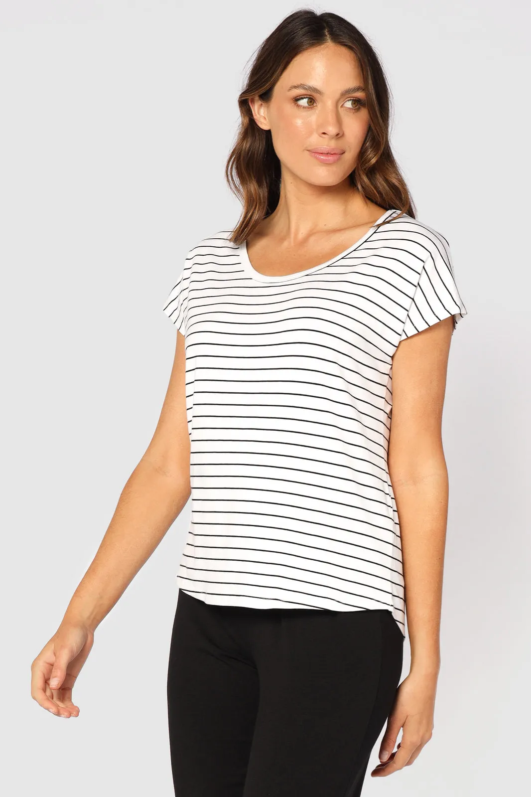 Bamboo Eadie Tee  - White Black Stripe