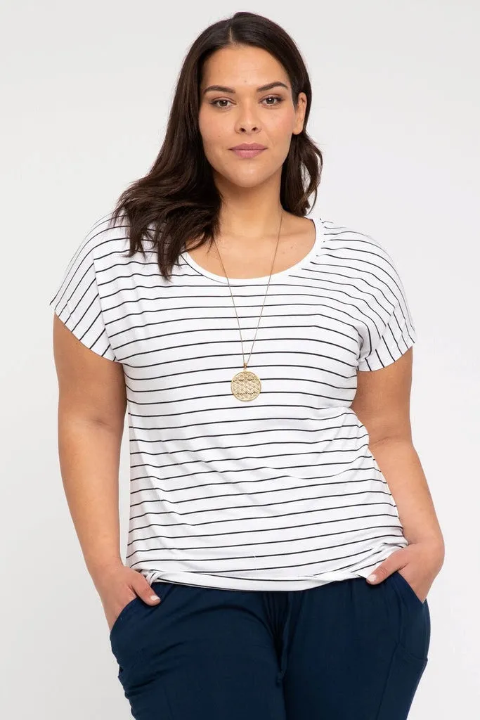 Bamboo Eadie Tee  - White Black Stripe