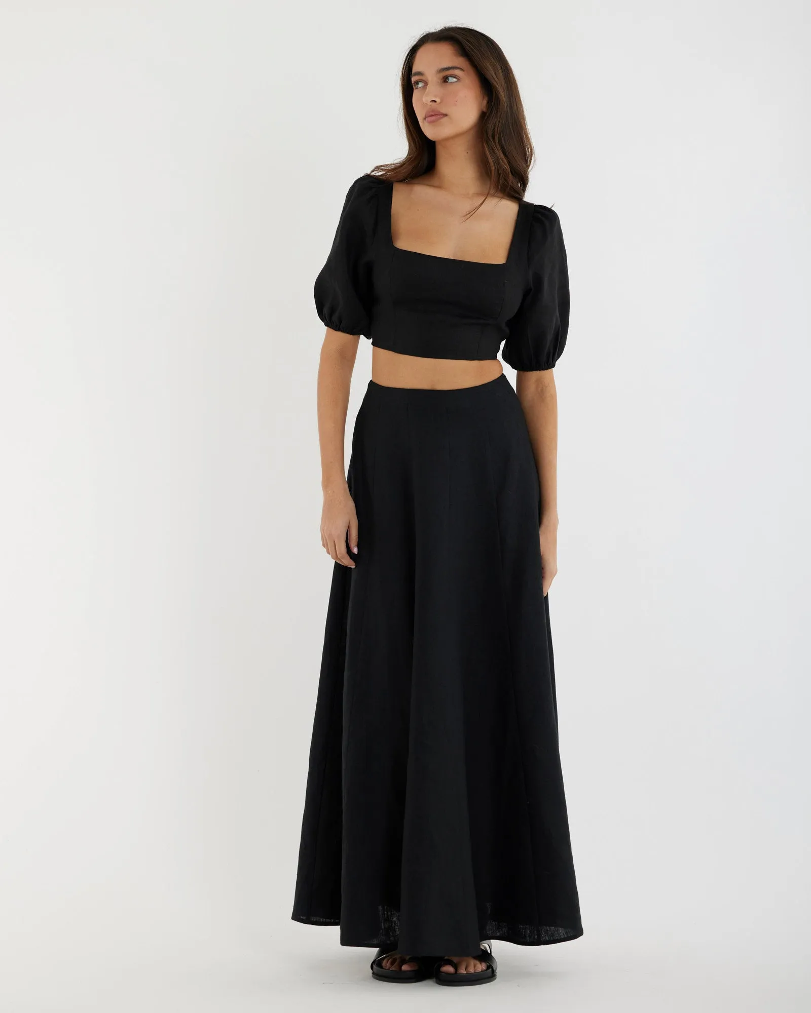 Beatrice Linen Maxi Skirt - Black