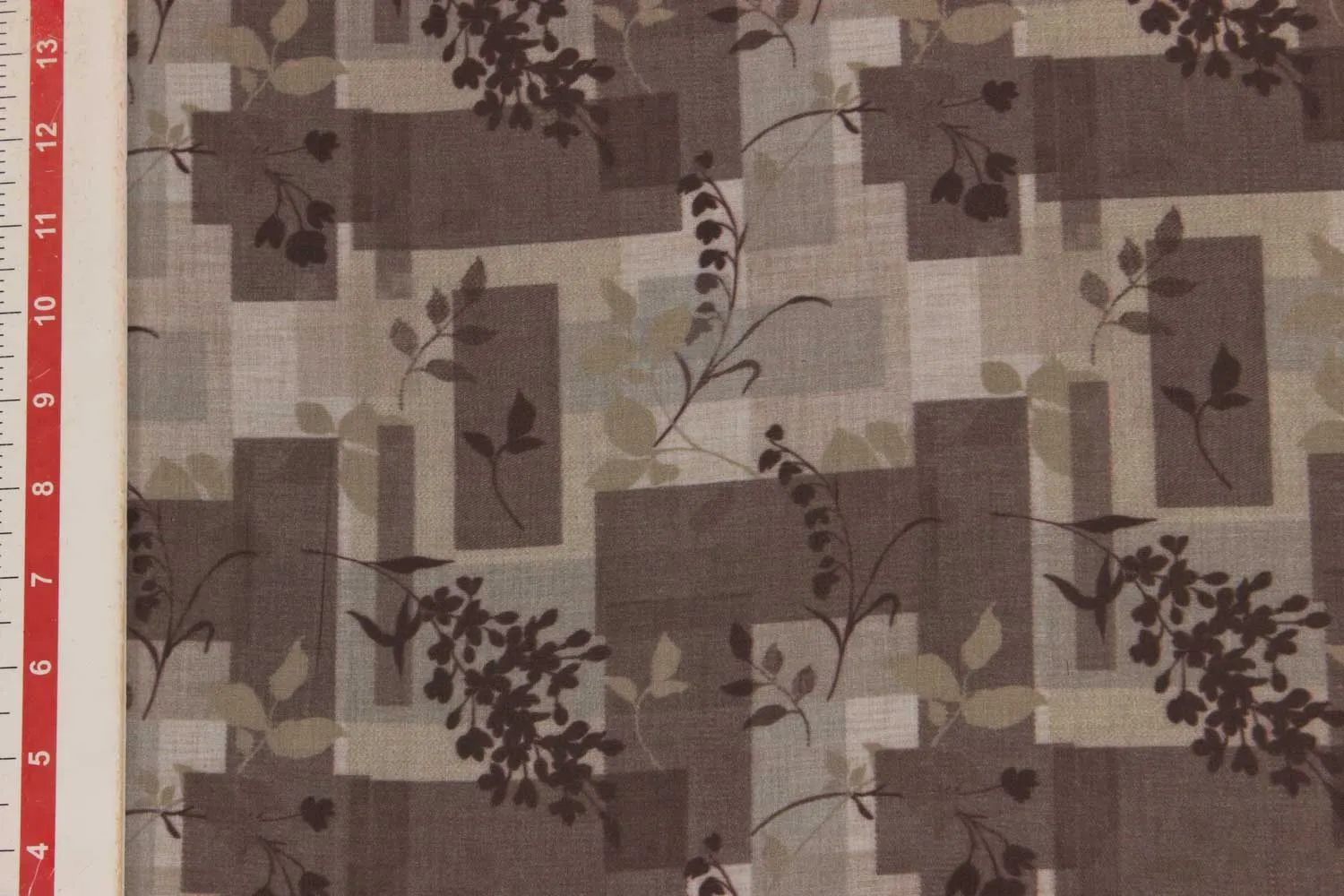 Beige & Brown Floral Cotton Polyester Blend Fabric