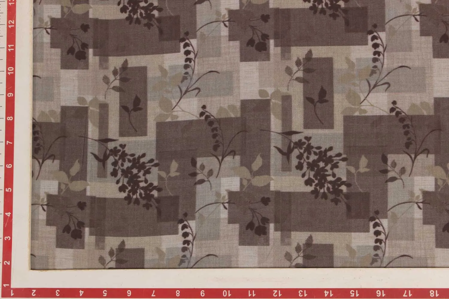 Beige & Brown Floral Cotton Polyester Blend Fabric