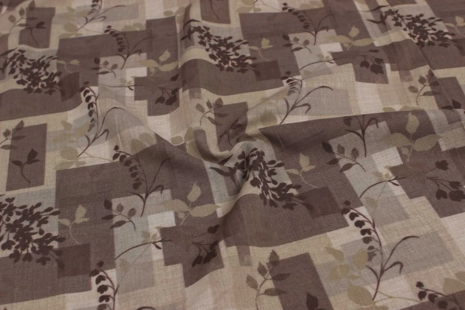 Beige & Brown Floral Cotton Polyester Blend Fabric