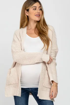 Beige Chunky Knit Maternity Cardigan