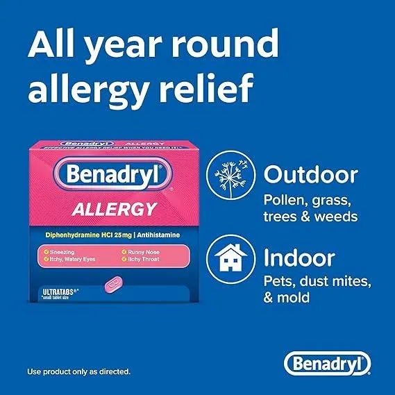 Benadryl Ultratabs Antihistamine Allergy Relief Tablets 25mg  - 48ct