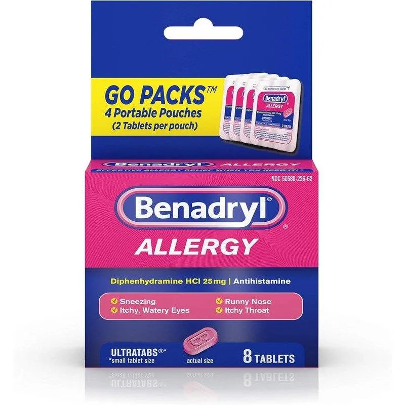 Benadryl Ultratabs Antihistamine Allergy Relief Tablets On-The-Go Size - 8ct