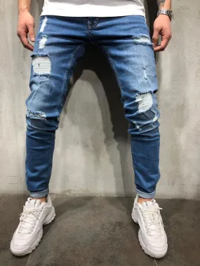 Blue Ripped Ultra Skinny Fit Denim AY308 Streetwear Jeans