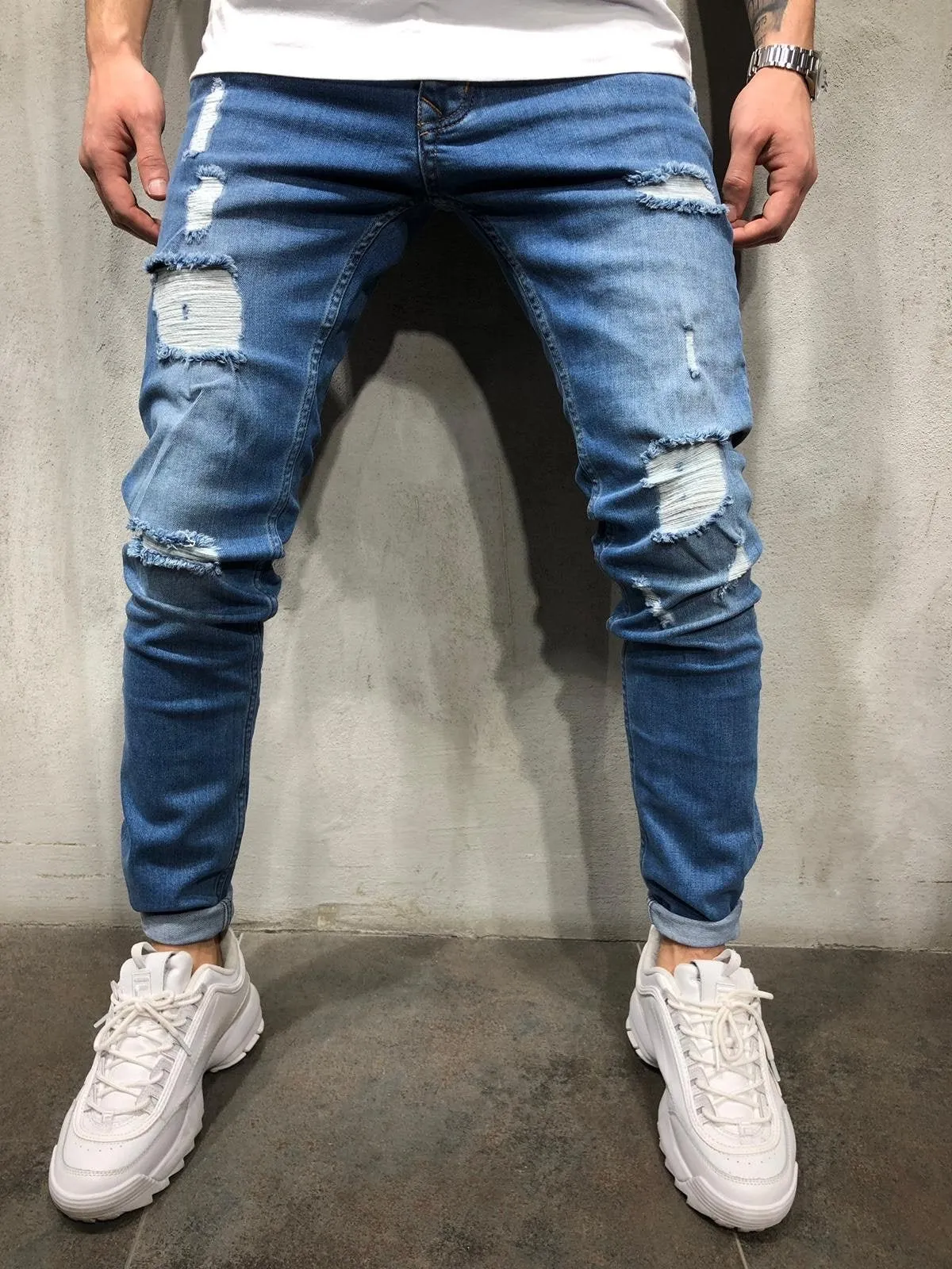 Blue Ripped Ultra Skinny Fit Denim AY308 Streetwear Jeans