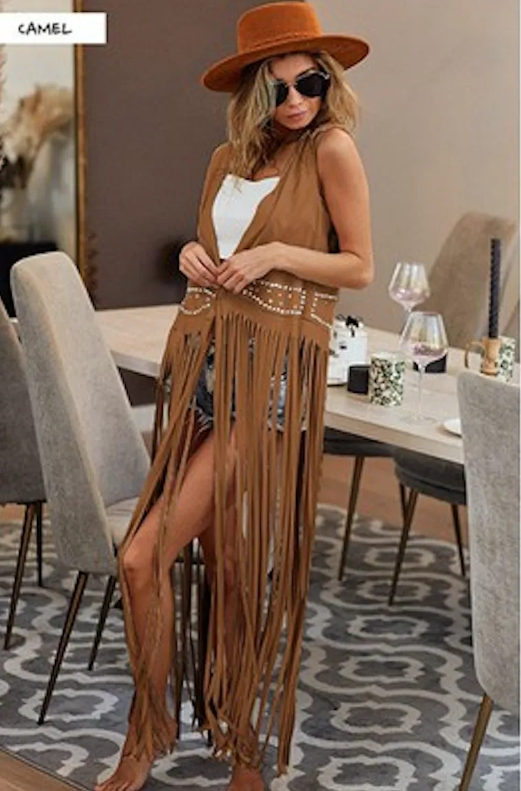 Boho Long Fringe Vest