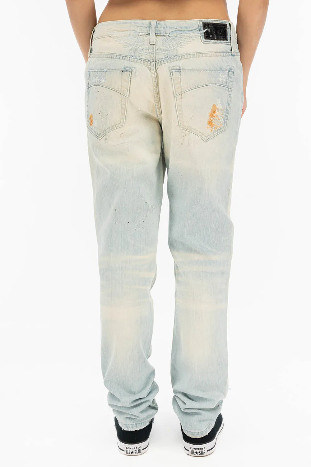 BOYFRIEND STYLE WOMENS PATCHED JEANS IN GEORGE WASH