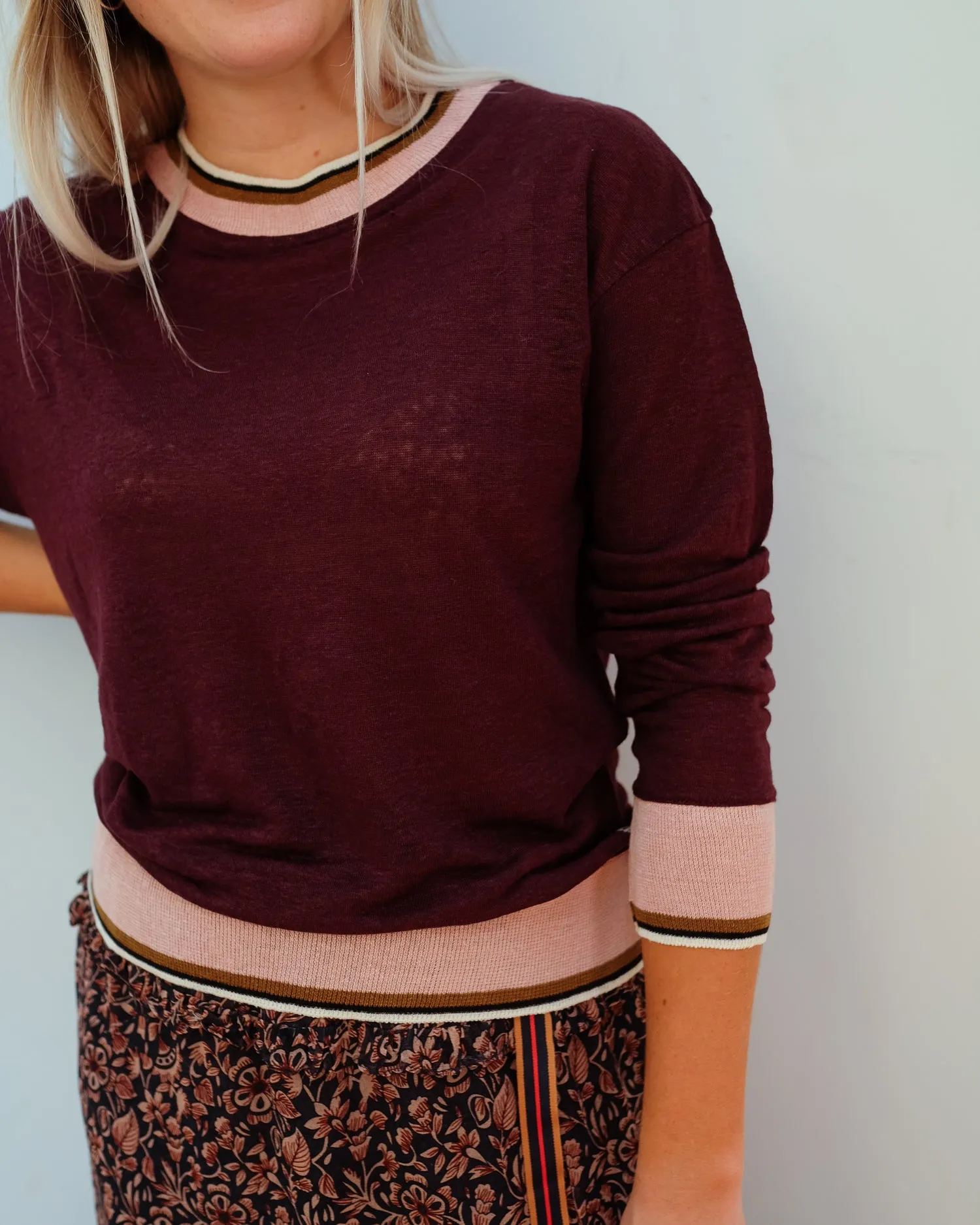 BR Senia linen top in burgundy