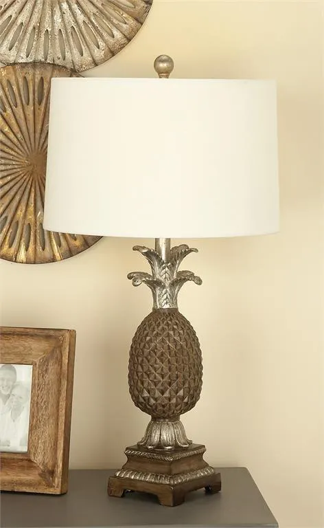 BROWN POLYSTONE FRUIT PINEAPPLE TABLE LAMP