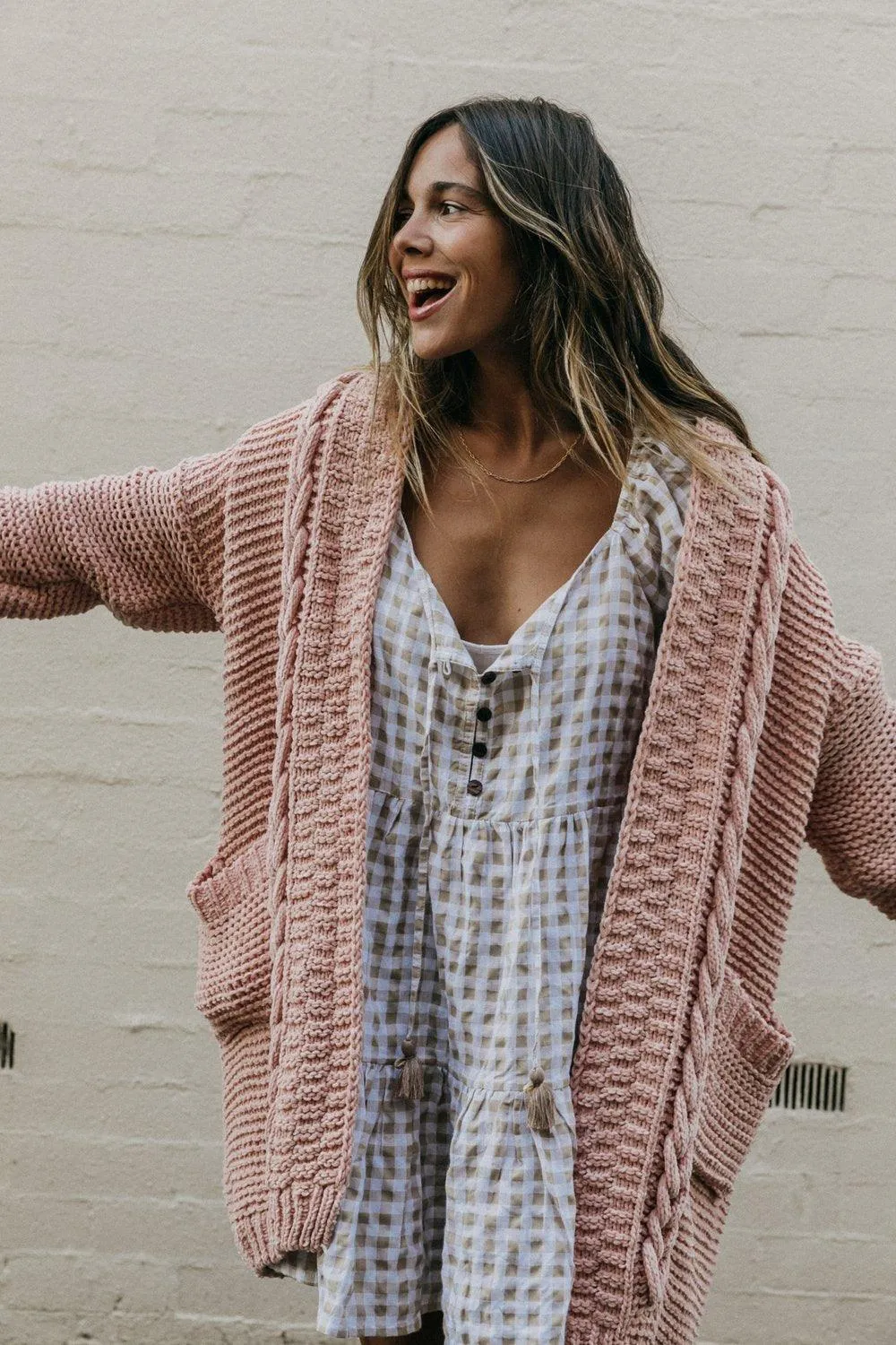 Cable Knit Cardigan Mimi in Blush