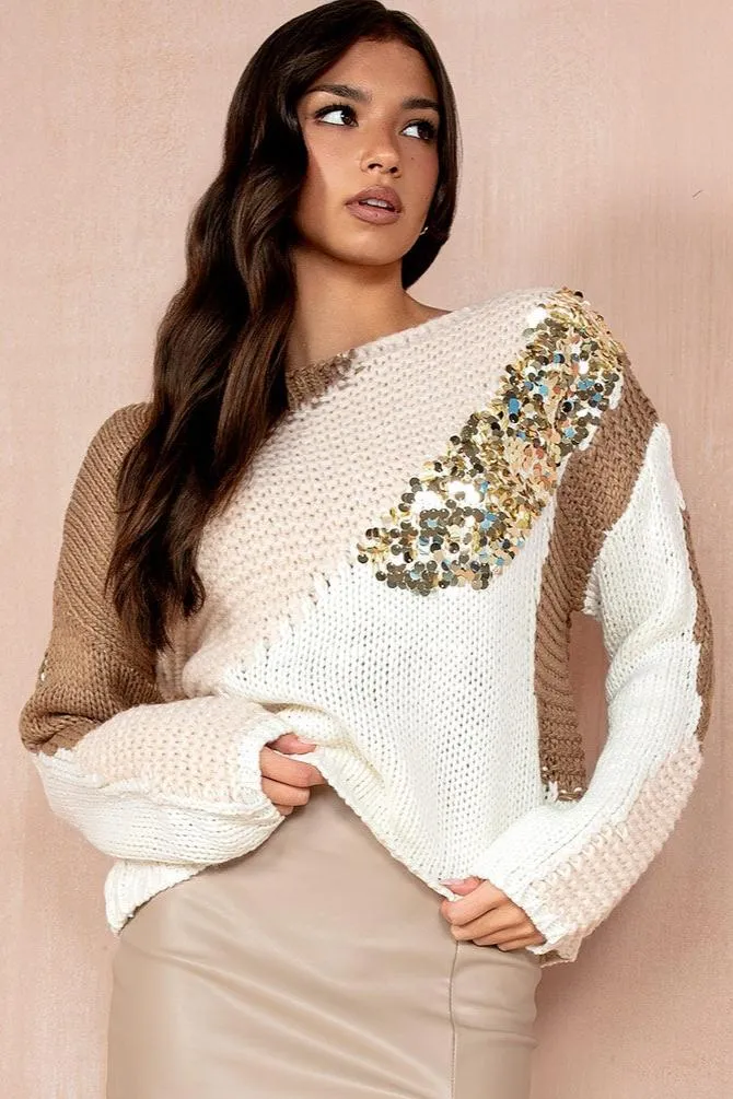 Cecilia Coffee Knit Sequin Jumper