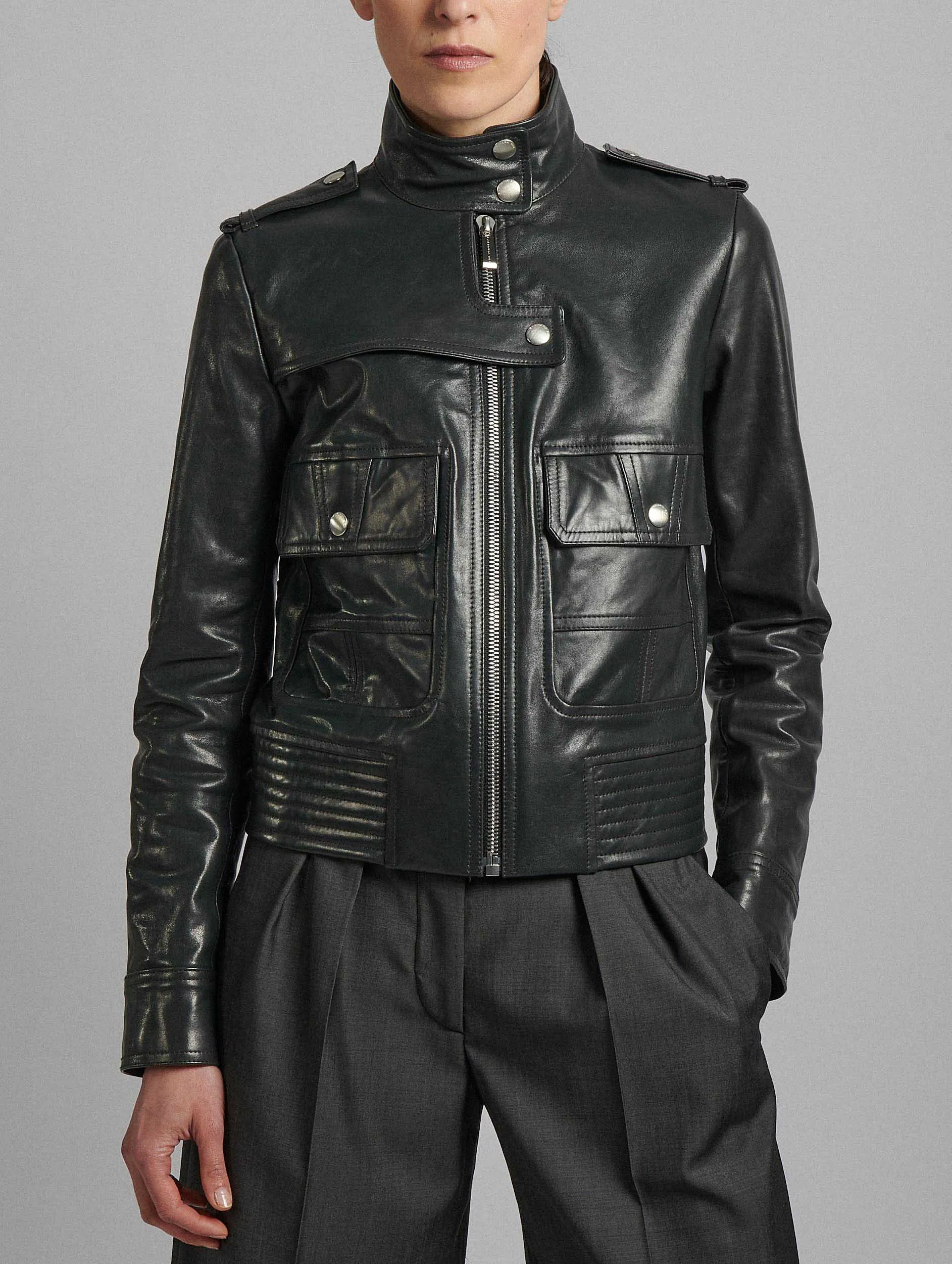 Charcoal grey leather pilot jacket