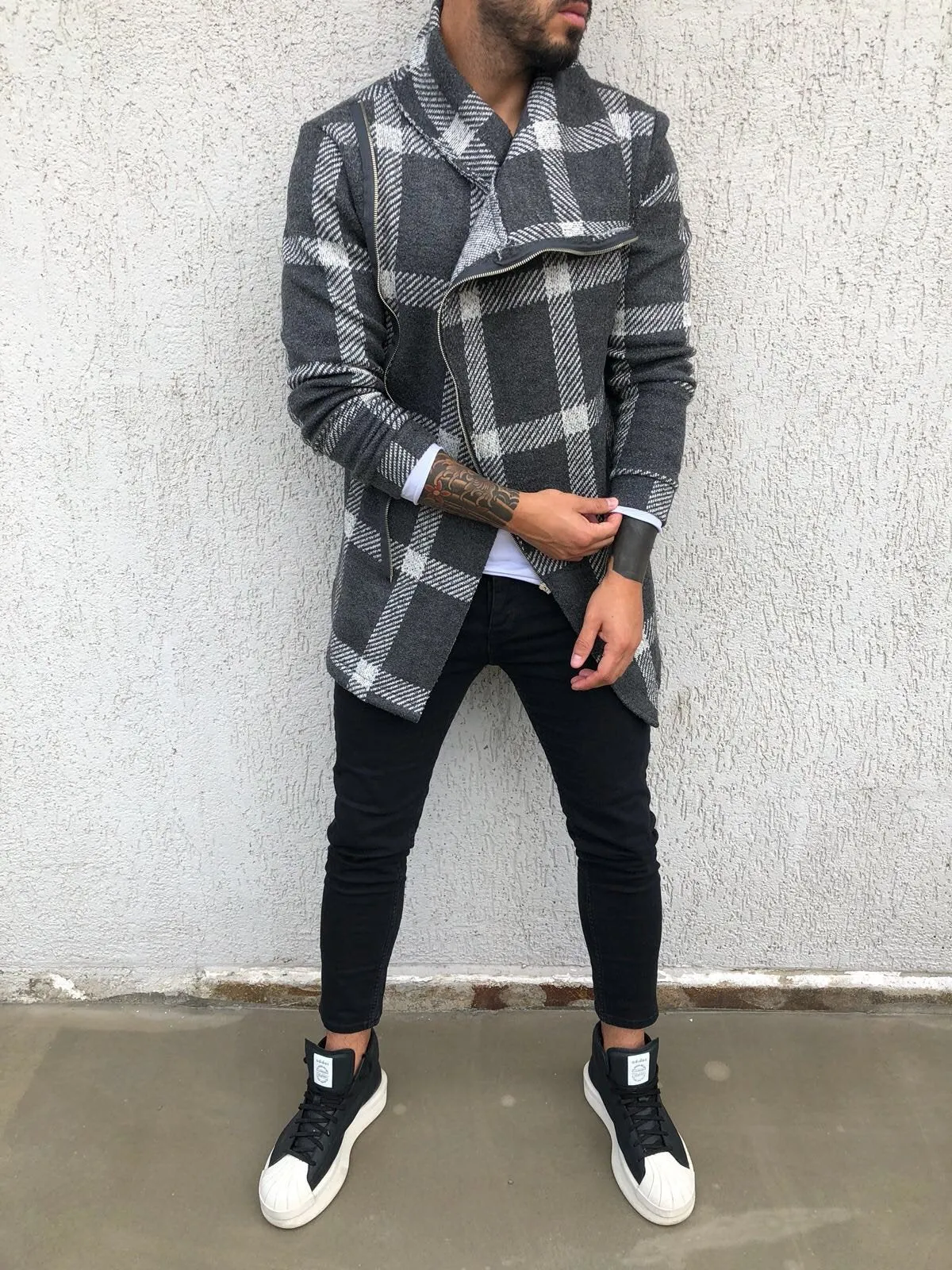 Checkered Asymetric Jacket B295 Streetwear Asymetric Jacket