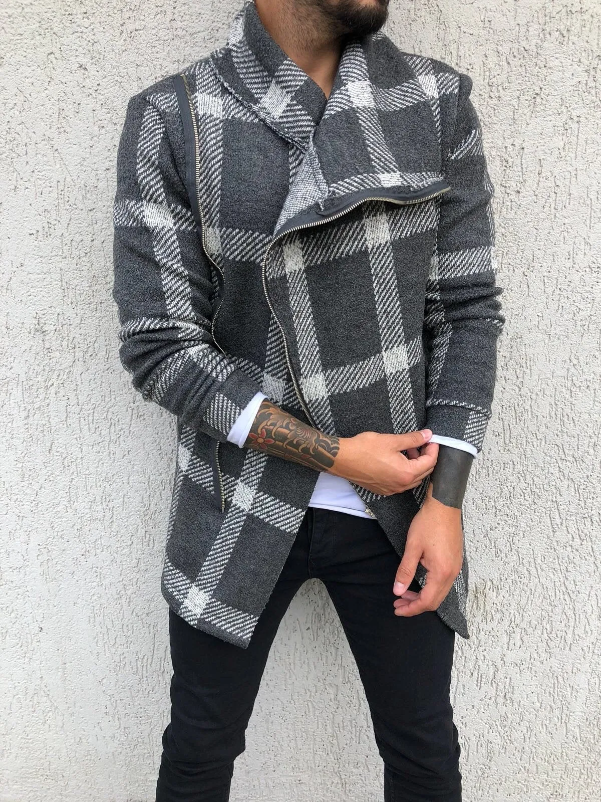 Checkered Asymetric Jacket B295 Streetwear Asymetric Jacket