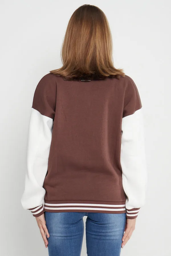 CHOCOLATE CONTRAST SLEEVE LETTER A UNISEX VARSITY JACKET