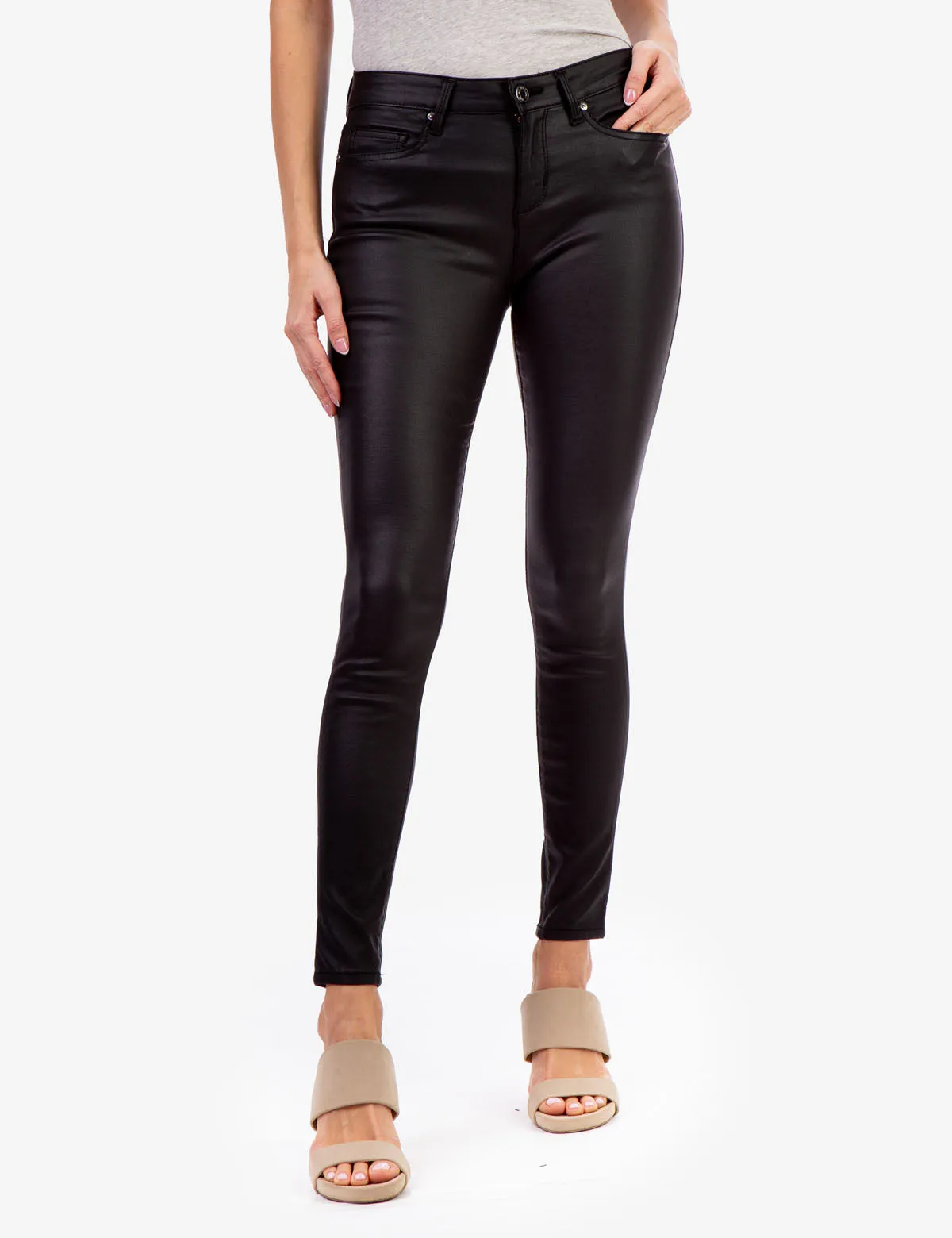 COATED BLACK DENIM JEANS