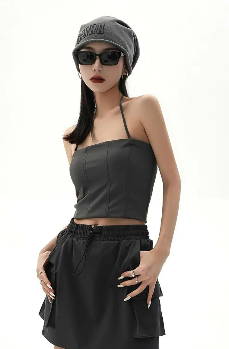 Contrast Stitch Halter Neck Crop Top