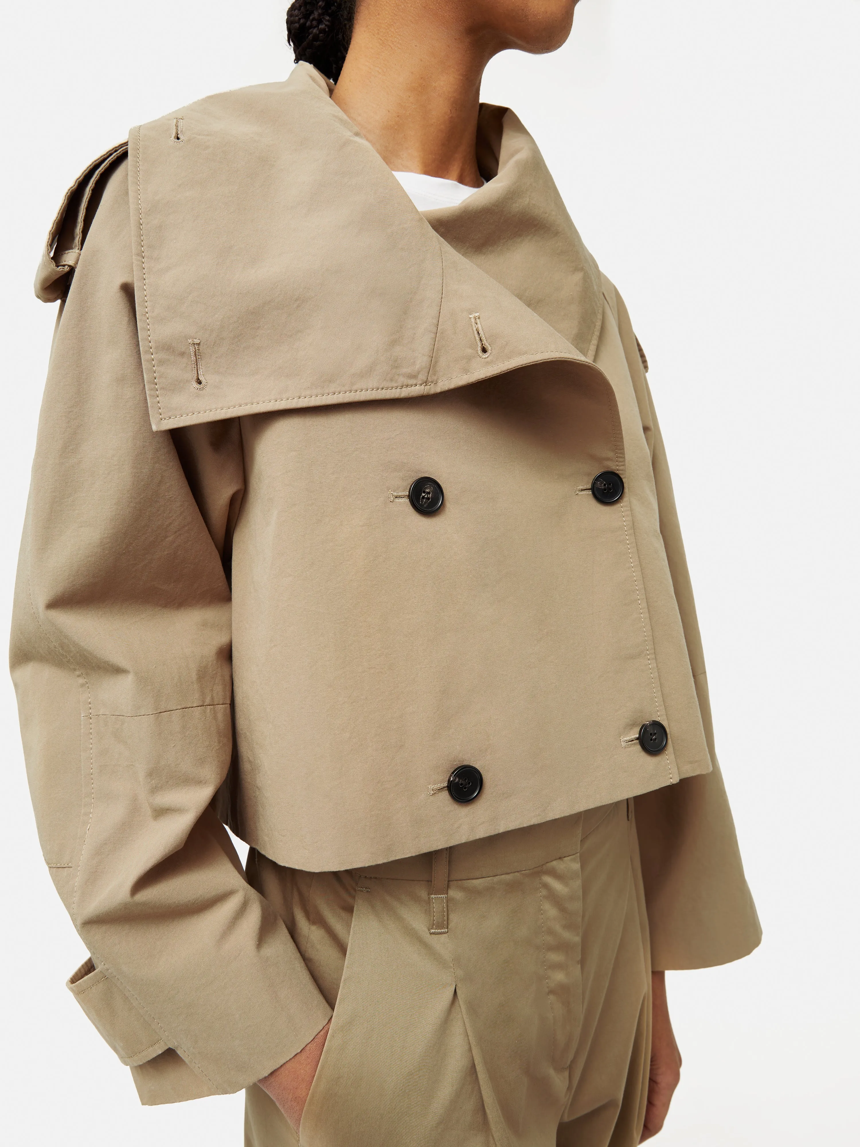 Cropped Cotton Trench Jacket | Stone