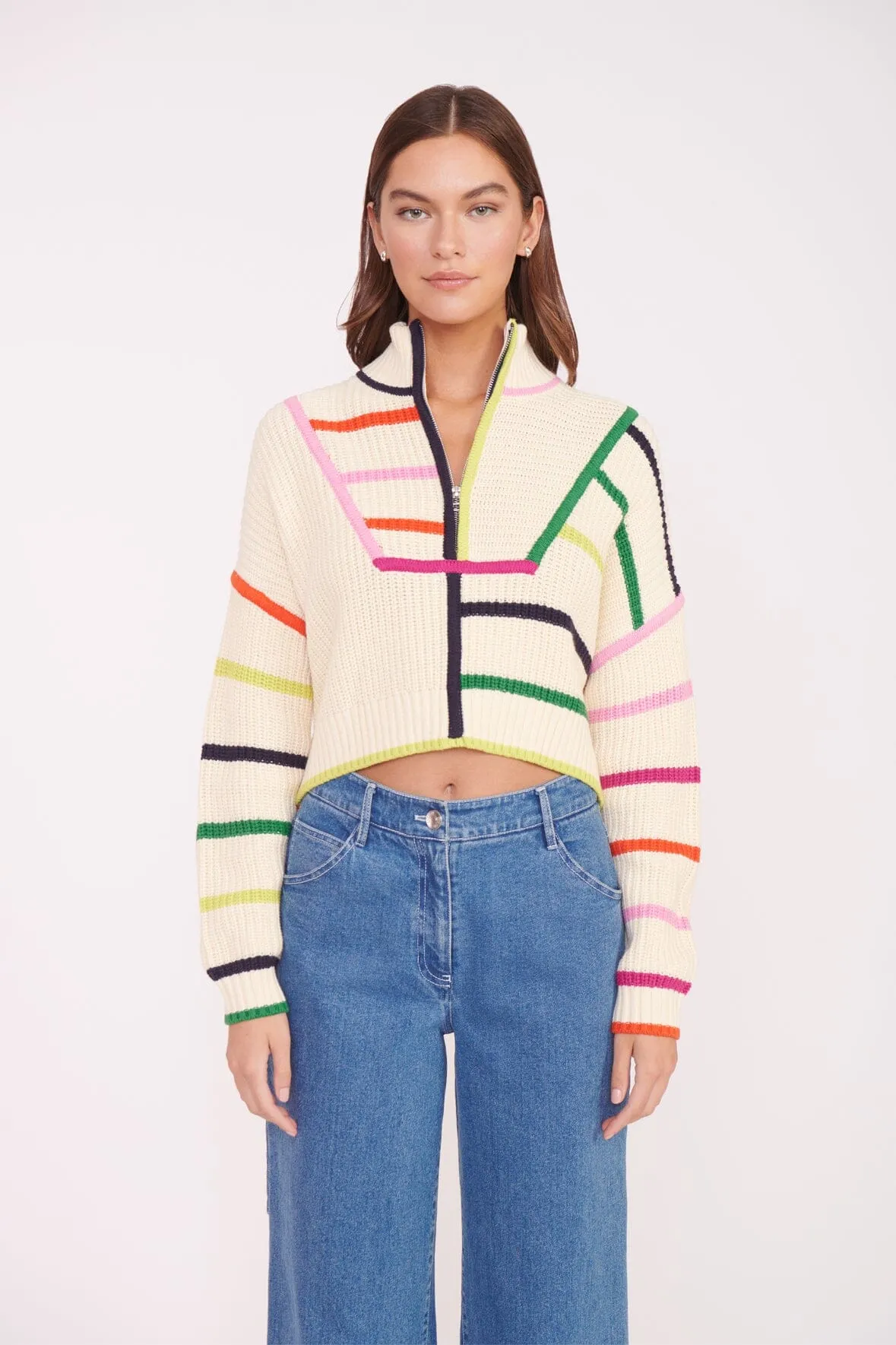 Cropped Hampton Sweater ~ Cream Rainbow Multi