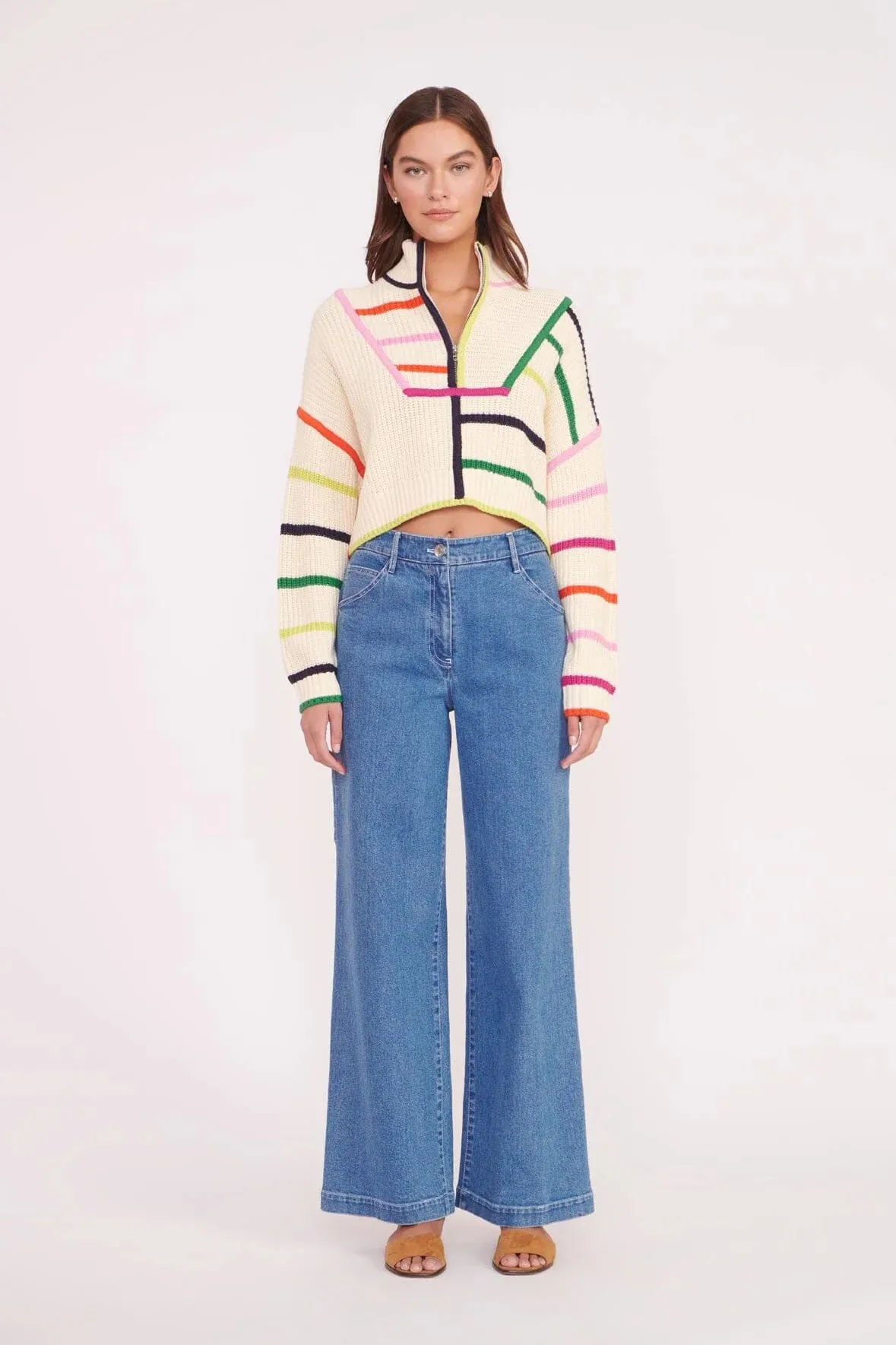 Cropped Hampton Sweater ~ Cream Rainbow Multi