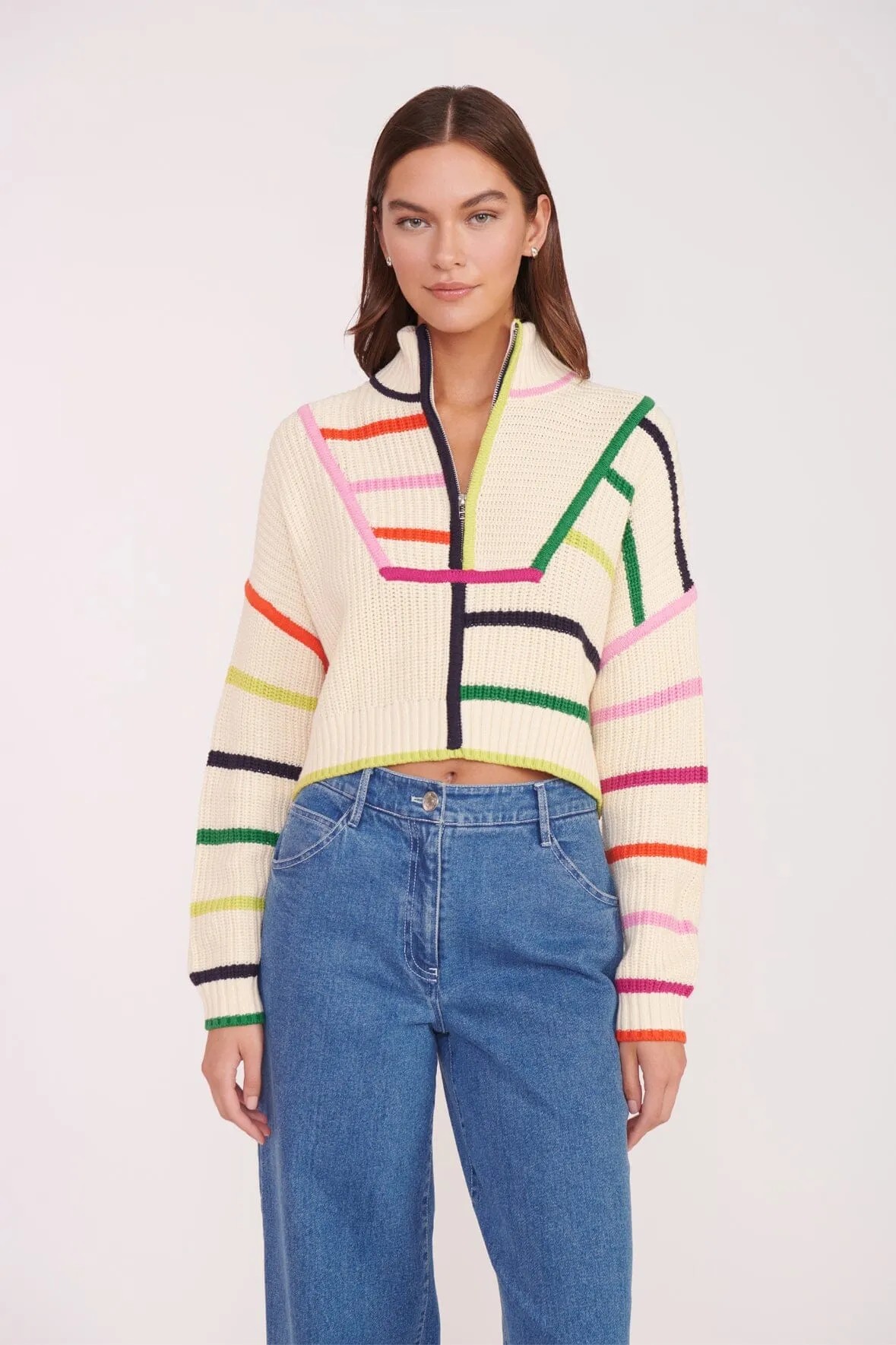 Cropped Hampton Sweater ~ Cream Rainbow Multi