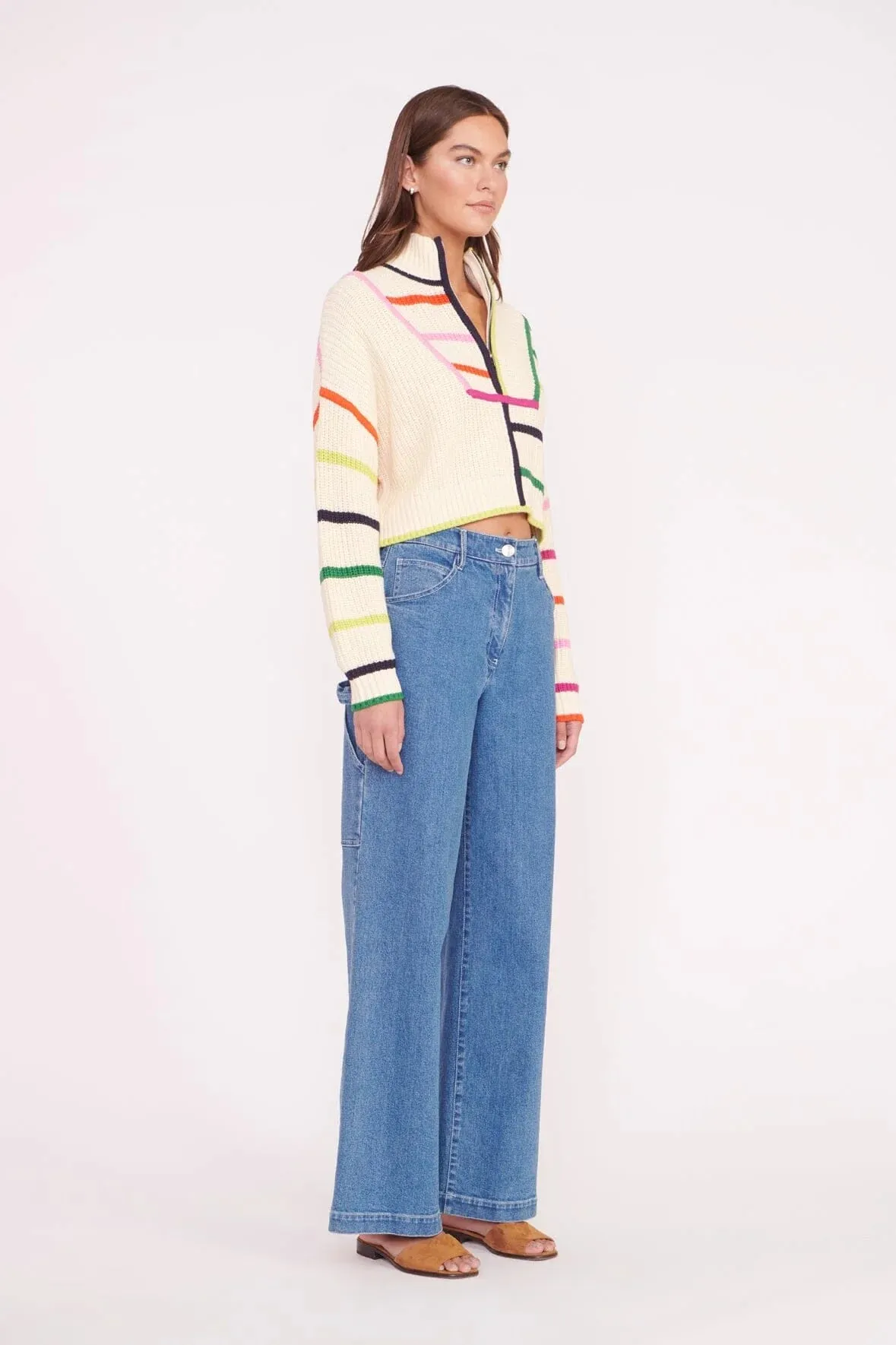 Cropped Hampton Sweater ~ Cream Rainbow Multi