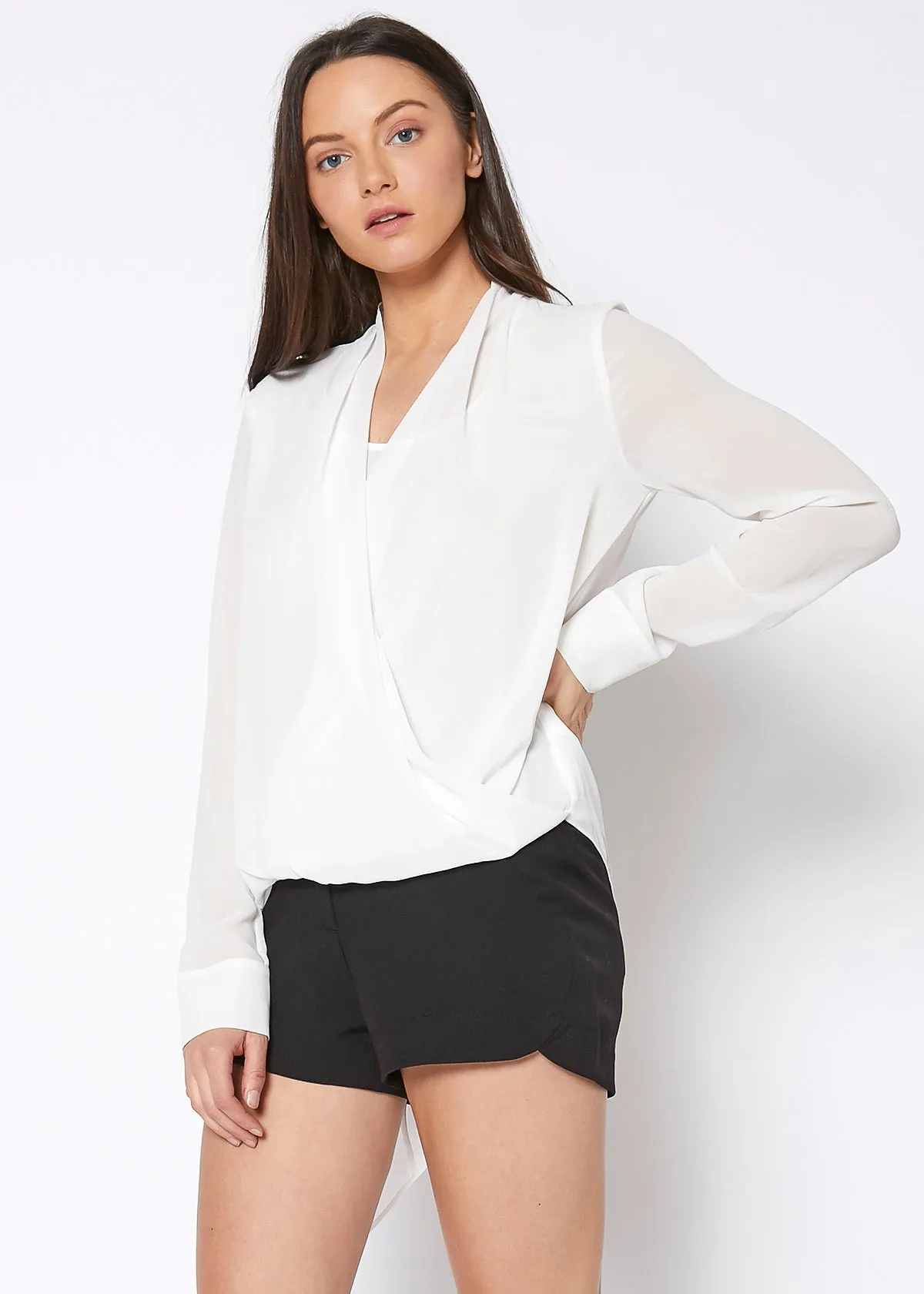 Drape Front Asymmetrical Elegant Blouse